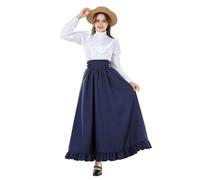 CR ROLECOS Viktorianisches Kleid Damen Mittelalter Kleidung Blusenrock Ballkleider 2-teiliges Edwardianische Kleid Abendkleid Navy Blu XXL