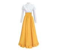 CR ROLECOS Viktorianisches Kleid Damen Mittelalter Kleidung Blusenrock Ballkleider 2-teiliges Edwardianische Kleid Abendkleid Gelb XXL