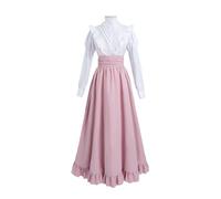 CR ROLECOS Viktorianisches Kleid Damen Mittelalter Kleidung Blusenrock Ballkleider 2-teiliges Edwardianische Kleid Abendkleid Rosa M