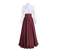 CR ROLECOS Viktorianisches Kleid Damen Mittelalter Kleidung Blusenrock Ballkleider 2-teiliges Edwardianische Kleid Abendkleid Navy Rose S