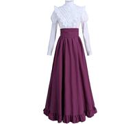 CR ROLECOS Viktorianisches Kleid Damen Mittelalter Kleidung Blusenrock Ballkleider 2-teiliges Edwardianische Kleid Abendkleid Rot M