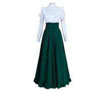 CR ROLECOS Viktorianisches Kleid für Frauen 1800er Klassiker 2-teiliger Renaissance-Kleid Kostüm Grün L