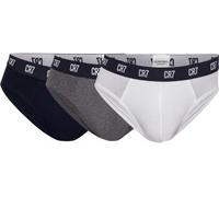 CR7 Herren Slips, 3er Pack - Briefs, Logobund, Stretch Cotton Weiß/Grau/Dunkelblau XL