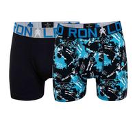 CR7 Jungen Boxershorts, 2er Pack - Trunks, Cotton Stretch, Logobund Schwarz/Blau 140/146