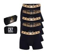 CR7 Underwear Boxershorts für Herren, Baumwolle und Mikrofaser, mit Reisetasche, Schwarz, Gold, 5 Stück, Schwarz, Gold, Small