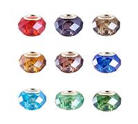 Craftdady 100 Stück 14 mm Pandora-Stil große Loch facettierte Glasperlen Abstandhalter, Rondelle-Perlen runde Perlen, zufällige gemischte Farben für europäische Charm-Armbänder, Loch: 5 mm