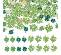 Craftdady 60 Stück grüne Kleeblatt-Anhänger, Emaille, irisches Kleeblatt, Glücksbringer, Bierhut, baumeln für St. Patrick's Day, Halskette, Ohrringe, Schmuckherstellung