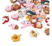 Craftdady Charm-Anhänger aus Kunstharz, 18 Stil, verschiedene Bären, Koala-Lebensmittel, mit Schlaufe für Schmuck, Halsketten, Ohrringe, 36 Stück