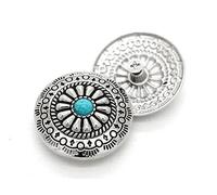 CRAFTMEMORE 2 Stück 3,8 cm Navajo-Münze Concho Faux Türkis Blume Western Cowboy Schraubverschluss Geldbörse Knöpfe Leder Handwerk CHS55 (Silber)