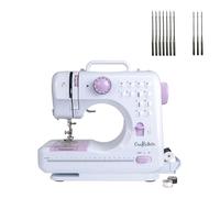 Crafts&Co® Nähmaschine & Nadelset Combideal | Mini-Nähmaschine für Anfänger mit 12 Stichen und Overlock | Universelle Nadeln für Verschiedene Stoffe und Materialien | Weiß-Lila