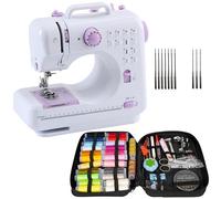 Crafts&Co® Nähmaschine, Nähset & Nadelset Combideal | Mini-Nähmaschine für Anfänger mit 12 Stichen und Overlock | Universelle Nadeln für Verschiedene Stoffe und Materialien | Weiß-Lila