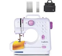 Crafts&Co® Nähmaschine, Tasche & Nadelset Combideal | Mini-Nähmaschine für Anfänger mit 12 Stichen und Overlock | Nähmaschinentasche mit Staufächern | Weiß-Lila
