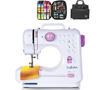 Crafts&Co® Nähmaschine, Tasche & Nähset Combideal | Mini-Nähmaschine für Anfänger mit 12 Stichen und Overlock | Nähmaschinentasche mit Staufächern | Weiß-Lila