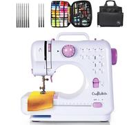 Crafts&Co® Nähmaschine, Tasche, Nähset & Nadelset Combideal Komplett | Mini-Nähmaschine für Anfänger mit 12 Stichen und Overlock | Nähmaschinentasche mit Staufächern | Weiß-Lila