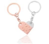 CraftWerk Schlüsselanhänger Herz 2er Set mit magnetischer Bindung - Baustein Anhänger mit Geschenkbox zum Valentinstag, Weihnachten oder Geburtstag (Rosé/Silber)