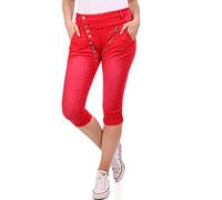 Crazy Age Boyfriend Baggy Jeans Capri Shorts Bermuda mit schräger Knopfleiste und Reißverschluß (Rot, XL)