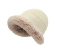 crazy bean Damenmützen Fischerhut Damen Fleece Winter Glockenhut Damen mit Gefütterte Kinnriemen Warm Fluffy Elegant Kunstpelz Cloche beige