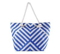 crazy bean Große Strandtasche mit Reißverschluss Damen Badetasche für Reisen Sommer Shopper Schultertasche Beach Tote Bag（Blaue Weiße Streifen）
