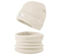 crazy bean Kinder Wintermütze und Loop Schal Set Fleece Warme Jungen Mädchen Schlauchschal Beanie Winter Dicke Beige