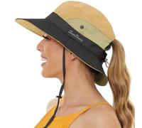 crazy bean Sonnenhut Damen Herren Fischerhut Faltbar Mesh Boonie Hat Wanderhut mit Breite Krempe Safari Hut mit Pferdeschwanz Outdoor Buschhut Khaki