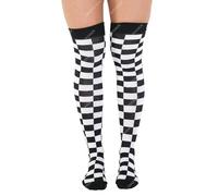 Crazy Chick Karierte Overknee-Socken - Neon OTK Socken in Grün, Rosa, Orange, Gelb, Rot und Weiß, Kariertes Neonweiß, Einheitsgröße