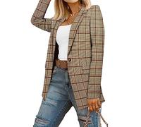 CRAZY GRID Damen Business Casual Blazer mit gefütterter professioneller Arbeitsjacke mit Taschen, 1 braunes Karomuster, normale Größe, L