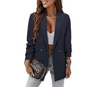 CRAZY GRID Damen Business Freizeit Blazer Jacke Mode mit gefütterter Arbeit Professionelle Anzugjacke, Tiefes Blau, XL
