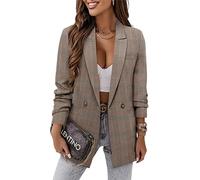 CRAZY GRID Damen Business Freizeit Blazer Jacke Mode mit gefütterter Arbeit Professioneller Anzugjacke, Braunes Plaid, M