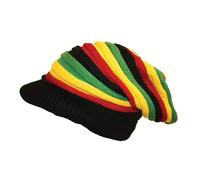 CRAZY LIZARD Hut Bob Marley Stil mit Rasta Streifen. Strickmütze im Slouch Beanie Stil mit Schirm