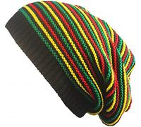 CRAZY LIZARD Rasta Hut für Dreadlocks. Bob Marley Herrenhut mit Streifen. (RH71) Dreadlock Zubehör Beanie Mütze. Jamaikanische Rasta Hüte für Männer und Frauen. SCHWARZ