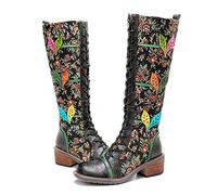 CrazycatZ Damen Leder Stiefeletten lange Bunte Stiefel vintage Stiefele (1104, eu_footwear_size_system, adult, women, numeric, medium, numeric_41)