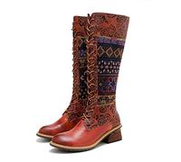 CrazycatZ Damen Leder Stiefeletten lange Bunte Stiefel vintage Stiefele (2105, eu_footwear_size_system, adult, women, numeric, medium, numeric_37)