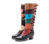CrazycatZ Damen Leder Stiefeletten lange Bunte Stiefel vintage Stiefele (Multi, EU Schuhgrößensystem, Erwachsene, Damen, Numerisch, M, 38)