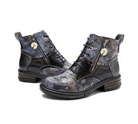 CrazycatZ Damen Leder Stiefeletten,Leder Chelsea Kurze Stiefel Bunte Patchwork Sporty Stiefeletten (Black, numeric_41)