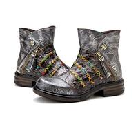 CrazycatZ Damen Stiefeletten Kurze Chelsea-Stiefel Lederstiefeletten Vintage Stiefele (Black, numeric_39)