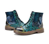 CrazycatZ Damen Stiefeletten mit Absatz Leder Stiefel Bohemian Ankle Biker Boots (Green, eu_footwear_size_system, adult, women, numeric, medium, numeric_40)