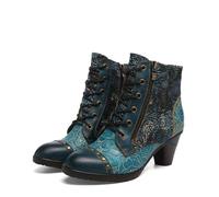 CrazycatZ Damen Stiefeletten mit Absatz Leder stiefeletten Bunte Stiefele Ankle Boots Colorful Boots (16-Blue, Erwachsene, Damen, 37, Numerisch, EU Schuhgrößensystem, M)