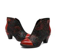 CrazycatZ Damen Stiefeletten mit Absatz Leder stiefeletten Bunte Stiefele Ankle Boots Colorful Boots (Red B, Erwachsene, Damen, 41, Numerisch, EU Schuhgrößensystem, M)