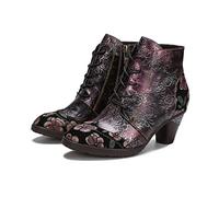 CrazycatZ Damen Stiefeletten mit Absatz Leder stiefeletten Bunte Stiefele Ankle Boots Colorful Boots (Red, eu_footwear_size_system, adult, women, numeric, medium, numeric_42)