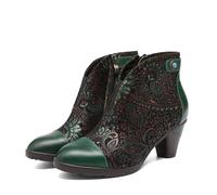 CrazycatZ Damen Stiefeletten mit Absatz Leder stiefeletten Bunte Stiefele Ankle Boots Colorful Boots (Dark Green, Erwachsene, Damen, 41, Numerisch, EU Schuhgrößensystem, M)