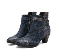 CrazycatZ Damen Stiefeletten mit Absatz Leder stiefeletten Bunte Stiefele Ankle Boots Colorful Boots (Jean Blue, Erwachsene, Damen, 37, Numerisch, EU Schuhgrößensystem, M)