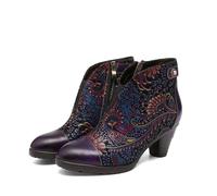 CrazycatZ Damen Stiefeletten mit Absatz Leder stiefeletten Bunte Stiefele Ankle Boots Colorful Boots (Purple B, Erwachsene, Damen, 40, Numerisch, EU Schuhgrößensystem, M)