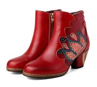 CrazycatZ Damen Stiefeletten mit Absatz Leder stiefeletten Bunte Stiefele Ankle Vintage Boots (Red, Erwachsene, Damen, 39, Numerisch, EU Schuhgrößensystem, M)