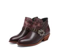 CrazycatZ Damen Stiefeletten mit Absatz Leder stiefeletten Bunte Studded Bootie (Red Wine, Erwachsene, Damen, 39, Numerisch, EU Schuhgrößensystem, M)