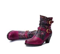 CrazycatZ Damen Stiefeletten mit Absatz Leder stiefeletten vintage Stiefele Ankle Boots Bunte Floral Stiefeletten (Hot Pink, eu_footwear_size_system, adult, women, numeric, medium, numeric_40)