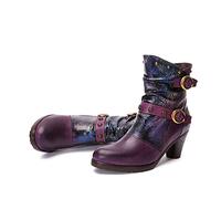 CrazycatZ Damen Stiefeletten mit Absatz Leder stiefeletten vintage Stiefele Ankle Boots Bunte Floral Stiefeletten (Purple, eu_footwear_size_system, adult, women, numeric, medium, numeric_39)