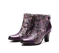 CrazycatZ Damen Stiefeletten mit Absatz Leder stiefeletten vintage Stiefele Bunte Stifefele (Purple, eu_footwear_size_system, adult, women, numeric, medium, numeric_42)
