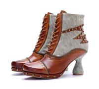 CrazycatZ Damen Stiefeletten mit Absatz Lederstiefeletten vintage Stiefele Ankle Boots (Brown, Erwachsene, Damen, 41, Numerisch, EU Schuhgrößensystem, M)