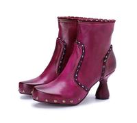 CrazycatZ Damen Stiefeletten mit Absatz Lederstiefeletten vintage Stiefele Ankle Boots (Hot Pink, Erwachsene, Damen, 39, Numerisch, EU Schuhgrößensystem, M)