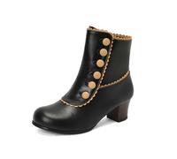 CrazycatZ Damen Vintage-Stiefel aus veganem Leder mit Blockabsatz (Black, Erwachsene, Damen, 40, Numerisch, EU Schuhgrößensystem, M)